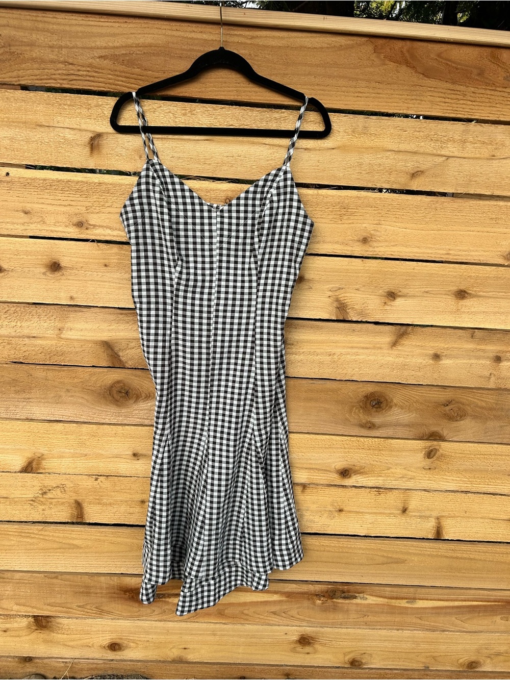 Black & White Gingham Slip Dress with Spaghetti Straps on 34th.